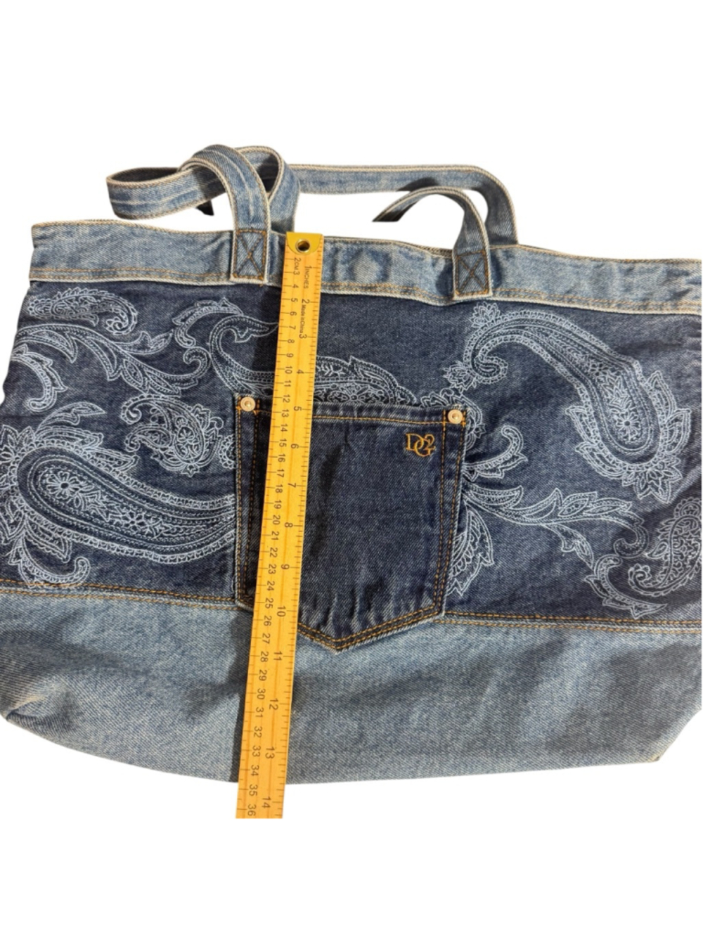 DG2 by Diane Gilman 30th Anniversary Denim Jean Tote Bag Purse Paisley Pocket - Picture 4 of 9